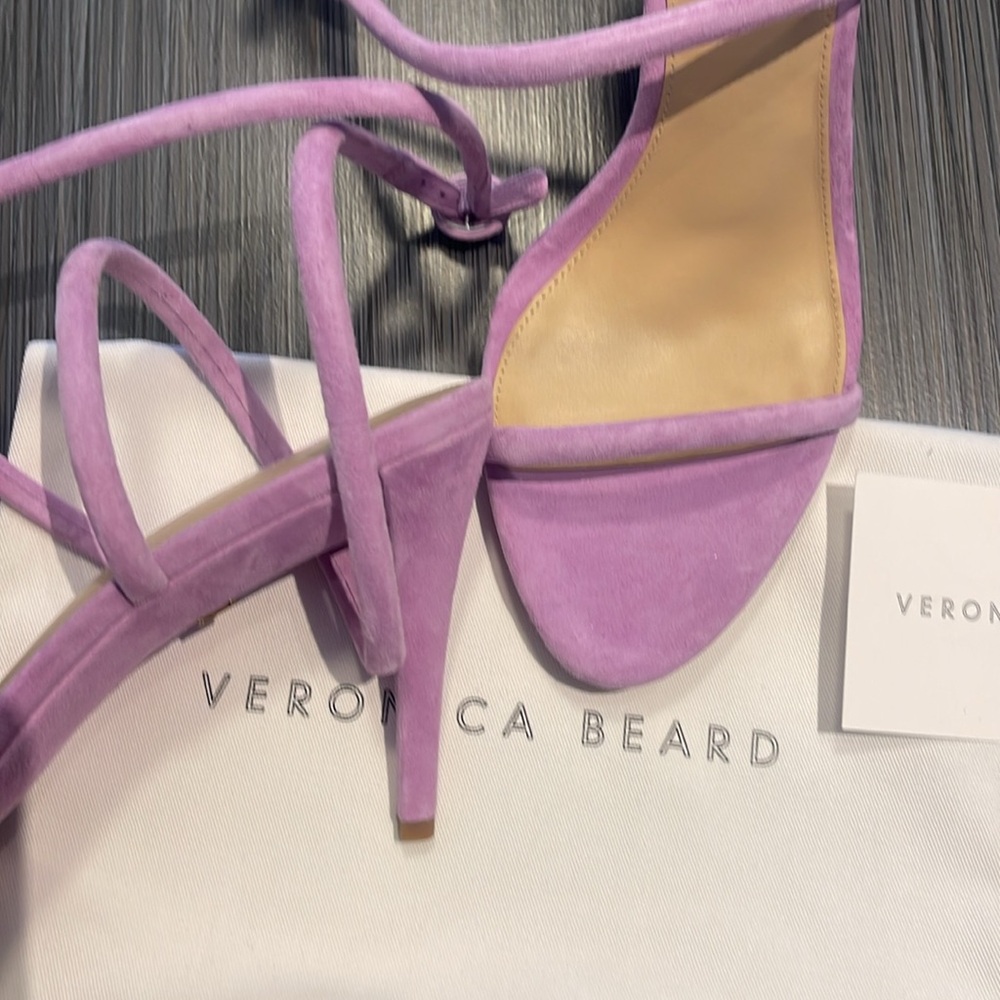 New! VERONICA BEARD MARCELINE purple Suede Crisscross ankle wrap strappy Sandals - Picture 16 of 16